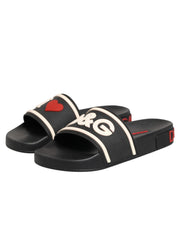 Dolce & Gabbana Black Rubber Slides Sandals Beachwear Shoes