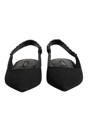 Dolce & Gabbana Black Crystal Charmeuse Slingback Shoes