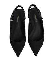 Dolce & Gabbana Black Crystal Charmeuse Slingback Shoes