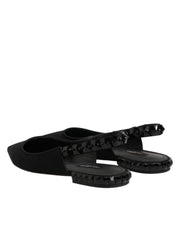 Dolce & Gabbana Black Crystal Charmeuse Slingback Shoes