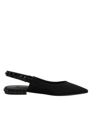 Dolce & Gabbana Black Crystal Charmeuse Slingback Shoes