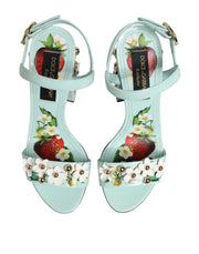 Dolce & Gabbana Mint Green Floral Studs Heels Sandals Shoes