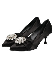 Dolce & Gabbana Black Satin Bow Crystal Embellishment Pumps Shoes