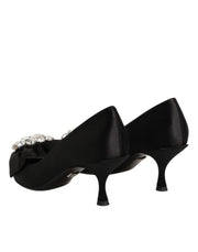 Dolce & Gabbana Black Satin Bow Crystal Embellishment Pumps Shoes