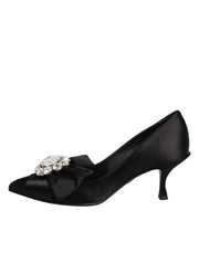 Dolce & Gabbana Black Satin Bow Crystal Embellishment Pumps Shoes