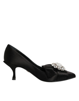 Dolce & Gabbana Black Satin Bow Crystal Embellishment Pumps Shoes