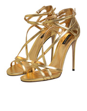 Dolce & Gabbana Gold Leather Keira Heels Sandals Shoes