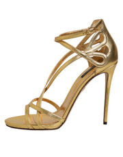 Dolce & Gabbana Gold Leather Keira Heels Sandals Shoes