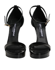 Dolce & Gabbana Black Leather Platform Keira Sandals Shoes