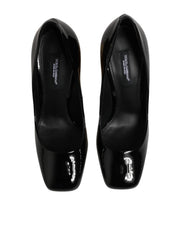 Dolce & Gabbana Black Gold Patent Leather Logo Heels Pumps Shoes