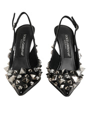 Dolce & Gabbana Black Studded Leather Heels Slingbacks Shoes