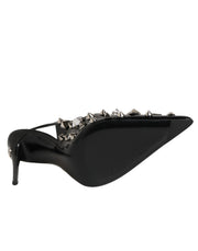 Dolce & Gabbana Black Studded Leather Heels Slingbacks Shoes