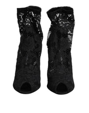 Dolce & Gabbana Black Stretch Taormina Lace Boots Shoes
