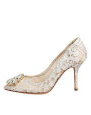Dolce & Gabbana White Taormina Lace Crystal Heel Pumps Shoes