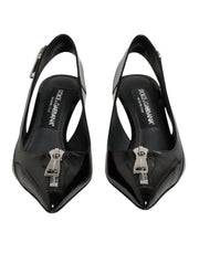 Dolce & Gabbana Black Zipper Leather Heels Slingbacks Shoes