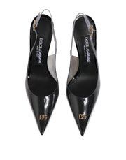 Dolce & Gabbana Black Leather Clear PVC Slingback Pumps Shoes