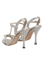Dolce & Gabbana Silver Strass Ankle Strap Heels Sandals Shoes