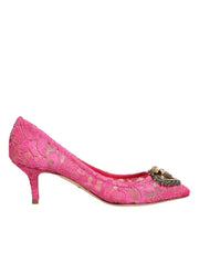 Dolce & Gabbana Pink Taormina Lace DEVOTION Pumps Shoes