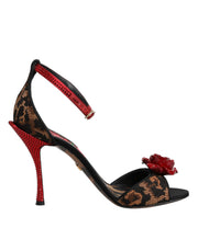 Dolce & Gabbana Brown Leopard Crystal Roses Sandals Shoes