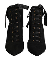 Dolce & Gabbana Black Stiletto Heels Lace Up Boots Shoes