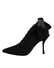 Dolce & Gabbana Black Stiletto Heels Lace Up Boots Shoes