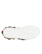 Dolce & Gabbana White Leather Floral Studded Sneakers Shoes