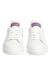 Dolce & Gabbana White Purple Leather Casual Sneakers Shoes