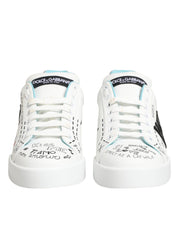 Dolce & Gabbana White Leather Graffiti Low Top Sneakers Shoes