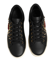 Dolce & Gabbana Black Leather Sacred Heart Sneakers Shoes