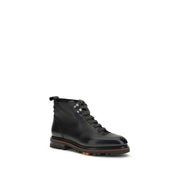 Santoni Black Calf Leather Bos Taurus Lace-Up Boots
