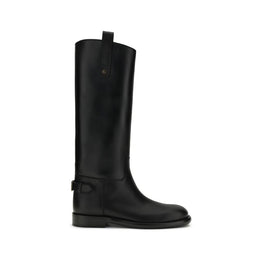 Burberry Black Calf Leather Bos Taurus Flat Boots