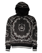Dolce & Gabbana Black Bandana Print Crown Logo Cotton Hoodie Sweater