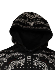 Dolce & Gabbana Black Bandana Print Crown Logo Cotton Hoodie Sweater