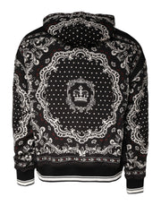 Dolce & Gabbana Black Bandana Print Crown Logo Cotton Hoodie Sweater