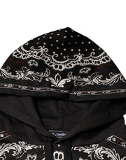 Dolce & Gabbana Black Bandana Print Crown Logo Cotton Hoodie Sweater