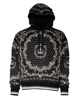 Dolce & Gabbana Black Bandana Print Crown Logo Cotton Hoodie Sweater