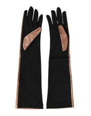 Dolce & Gabbana Brown Black Wool Elbow Length Mitten Men Gloves