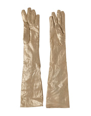 Dolce & Gabbana Beige Satin Crystal Elbow Length Mitten Gloves