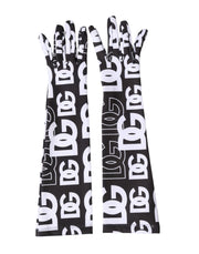 Dolce & Gabbana Black White DG Logo Elbow Length Mitten Gloves