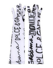 Dolce & Gabbana Black White DG Logo Elbow Length Mitten  Gloves