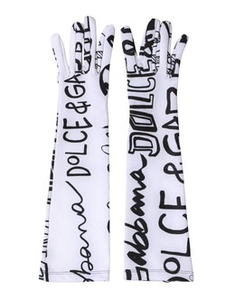 Dolce & Gabbana Black White DG Logo Elbow Length Mitten  Gloves