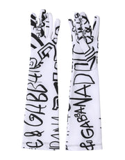 Dolce & Gabbana Black White DG Logo Elbow Length Mitten  Gloves