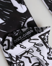 Dolce & Gabbana Gloves Black White DG Logo Elbow Length Mitten