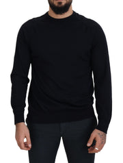 Alpha Studio Black Wool Crewneck Pullover Sweatshirt Sweater