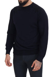 Alpha Studio Black Wool Crewneck Pullover Sweatshirt Sweater