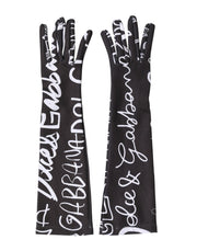 Dolce & Gabbana Black White DG Logo Elbow Length Mitten Gloves