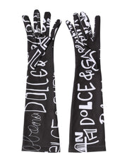 Dolce & Gabbana Black White DG Logo Elbow Length Mitten Gloves