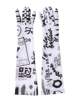 Dolce & Gabbana Black White DG Logo Elbow Length Mitten Gloves