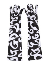 Dolce & Gabbana Black White DG Logo Elbow Length Mitten Gloves