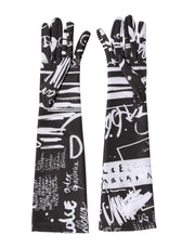 Dolce & Gabbana Black White DG Logo Elbow Length Mitten Gloves